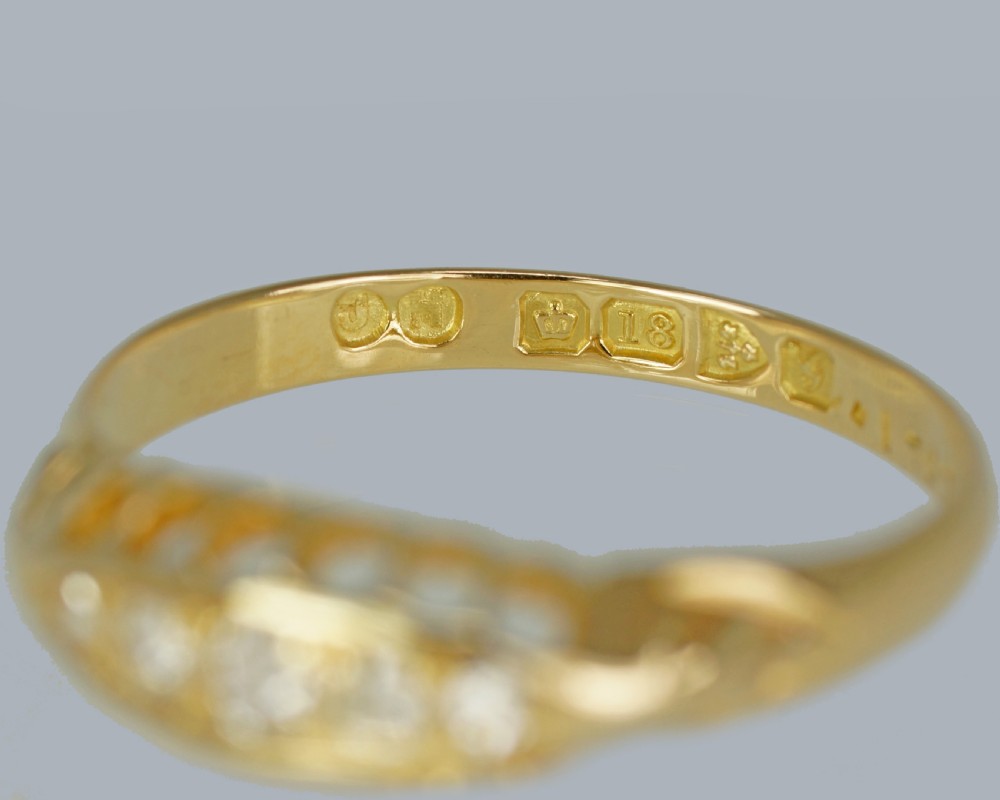 Edwardian Five-Stone Diamond Ring 18ct Gold Hallmarked Chester 1907 Antique Ring View V