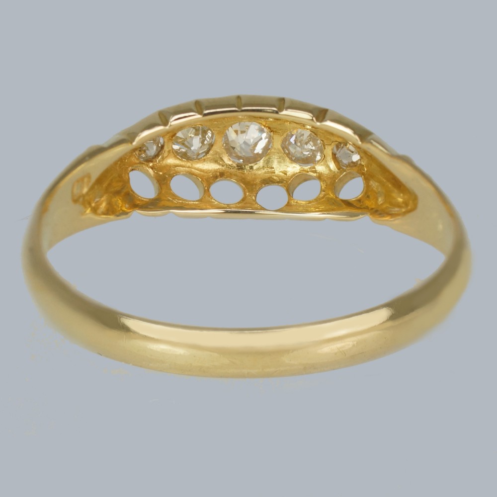 Edwardian Five-Stone Diamond Ring 18ct Gold Hallmarked Chester 1907 Antique Ring View VI