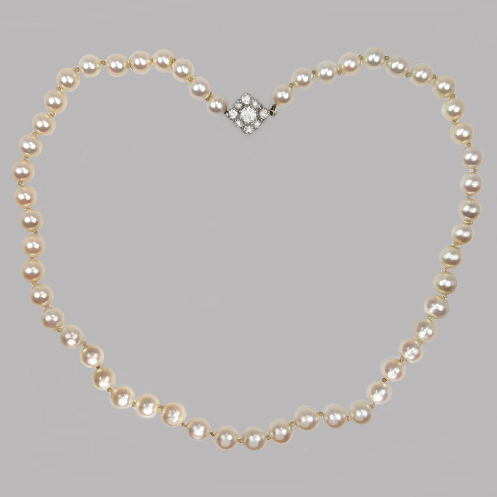 ANTIQUE PEARL NECKLACE with DIAMOND CLASP plus Gem Lab Certificate Single Strand