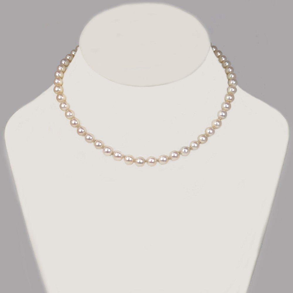 ANTIQUE PEARL NECKLACE with DIAMOND CLASP plus Gem Lab Certificate Single Strand View II