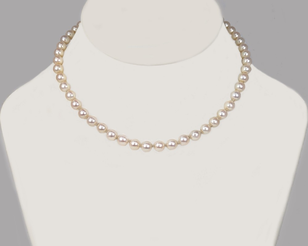 ANTIQUE PEARL NECKLACE with DIAMOND CLASP plus Gem Lab Certificate Single Strand View VIII