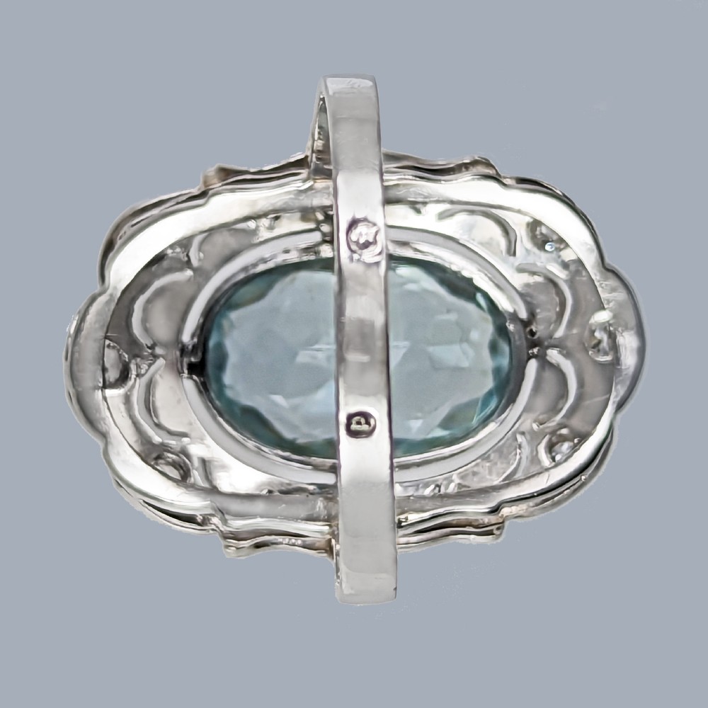 ART DECO RING AQUAMARINE and DIAMOND PLATINUM Antique 1920s Large Dress Ring View VII