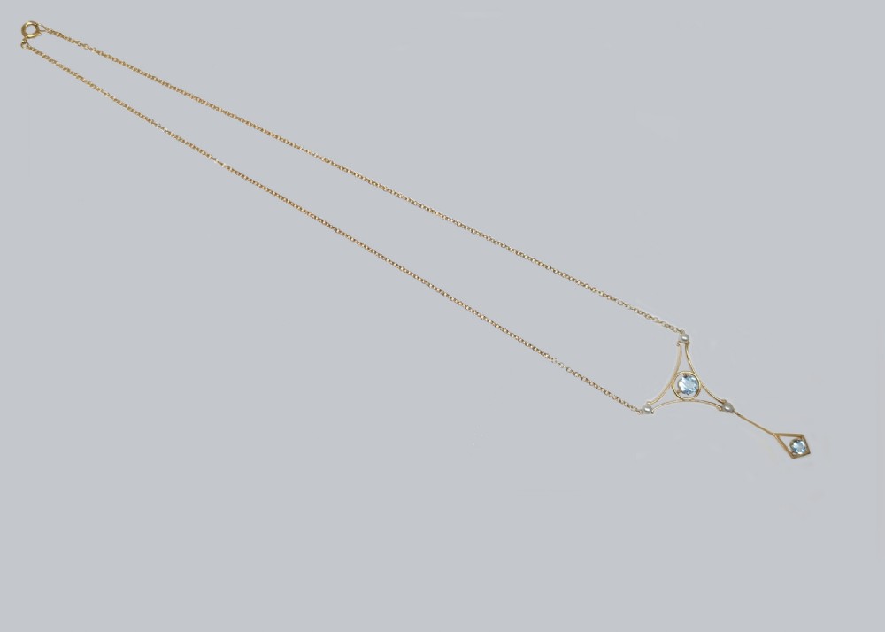  EDWARDIAN AQUAMARINE and PEARL NECKLACE 15ct Gold Antique Drop Pendant circa 1910 View II
