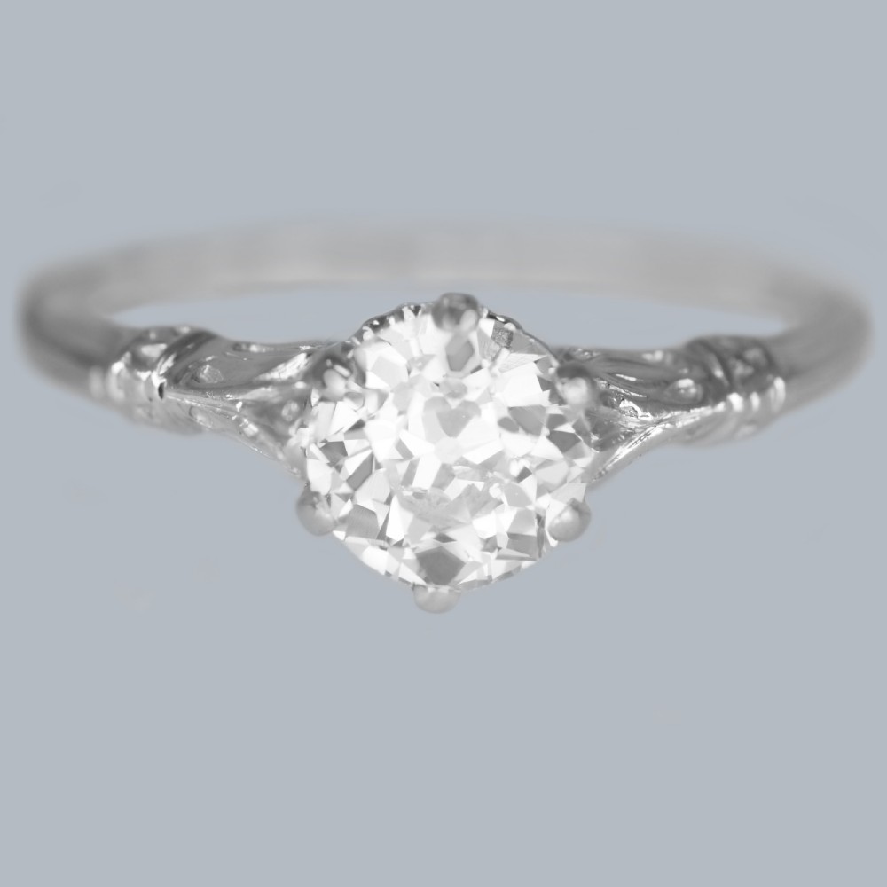Edwardian Solitaire Ring 0.9ct Old Cut Diamond Platinum Antique Engagement Ring