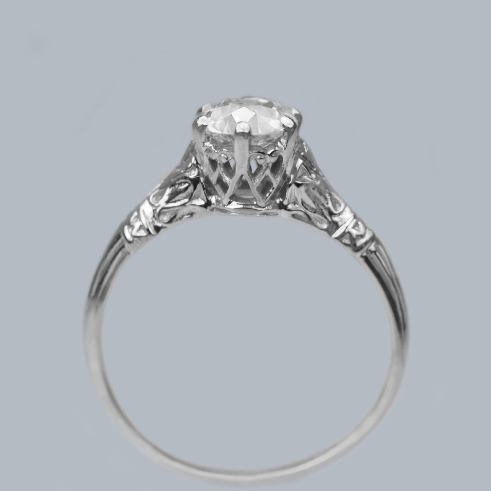 Edwardian Solitaire Ring 0.9ct Old Cut Diamond Platinum Antique Engagement Ring View II