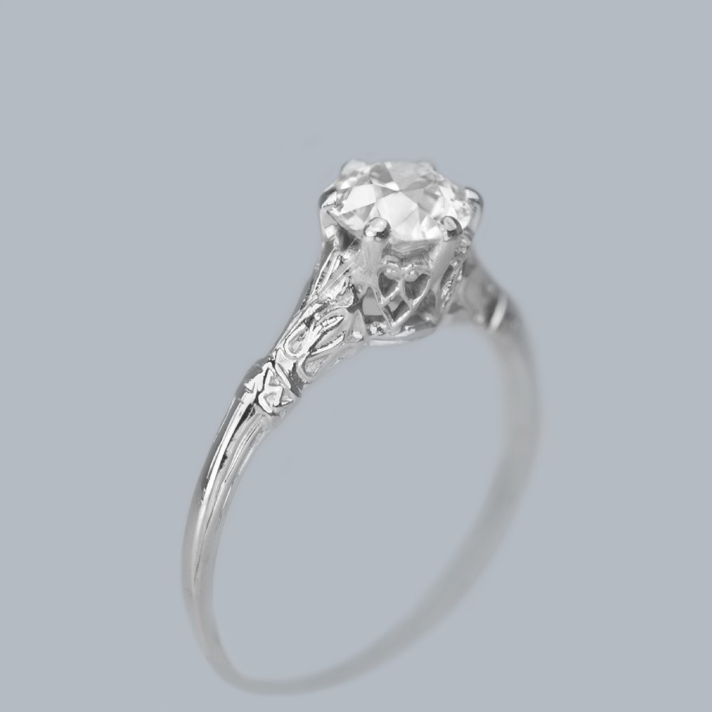Edwardian Solitaire Ring 0.9ct Old Cut Diamond Platinum Antique Engagement Ring View III