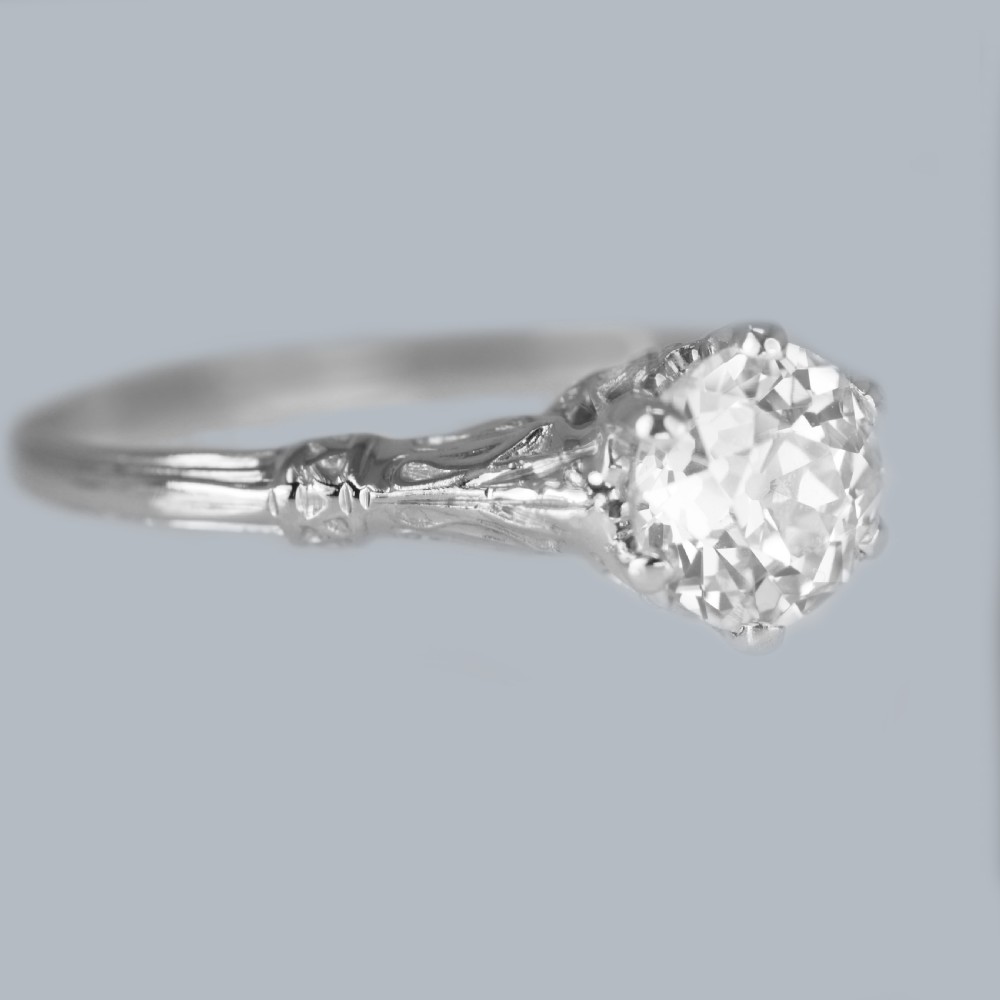 Edwardian Solitaire Ring 0.9ct Old Cut Diamond Platinum Antique Engagement Ring View IV