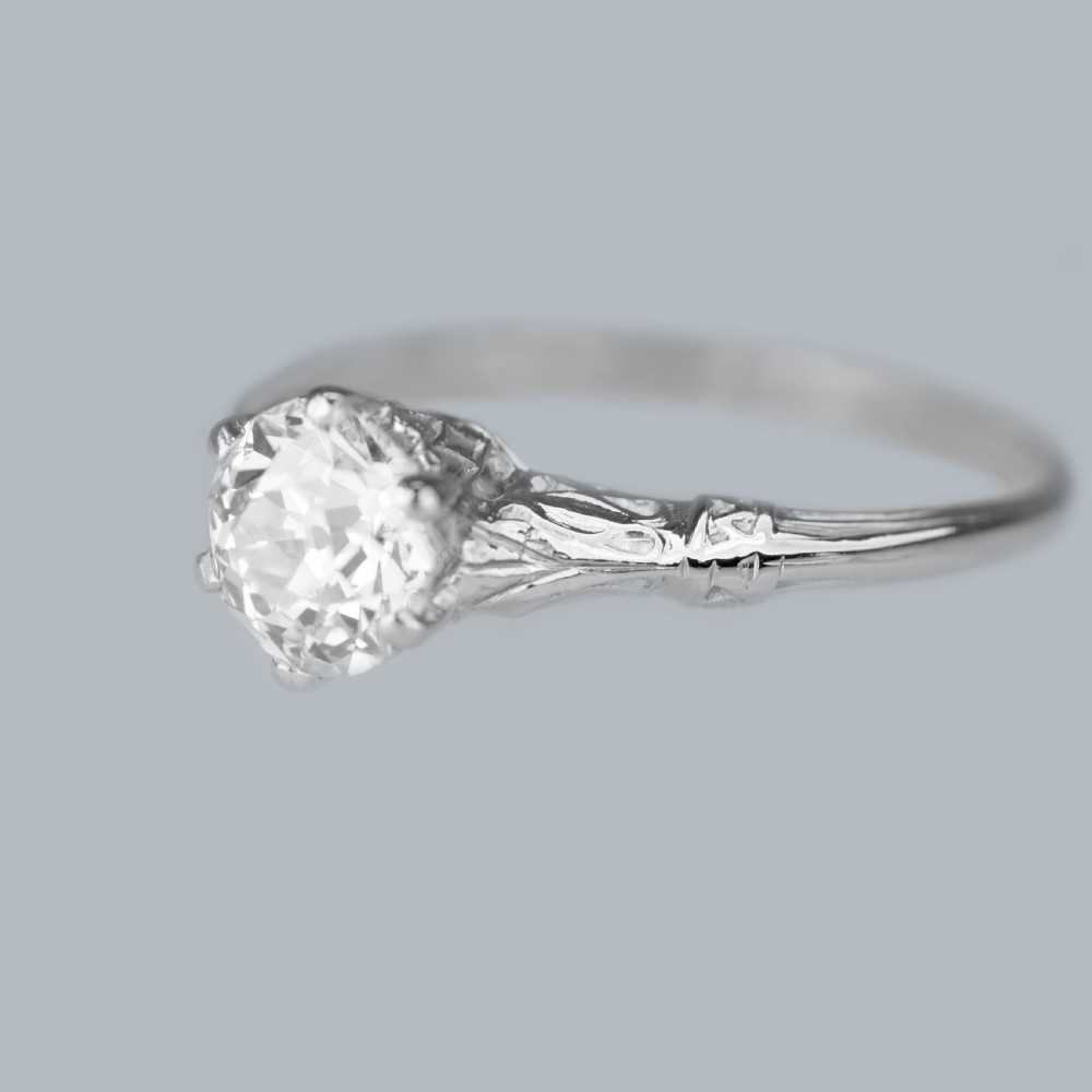 Edwardian Solitaire Ring 0.9ct Old Cut Diamond Platinum Antique Engagement Ring View V