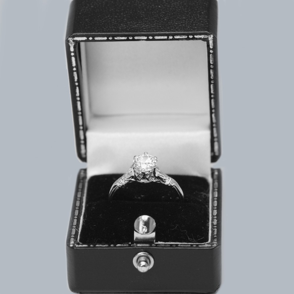 Edwardian Solitaire Ring 0.9ct Old Cut Diamond Platinum Antique Engagement Ring View VI