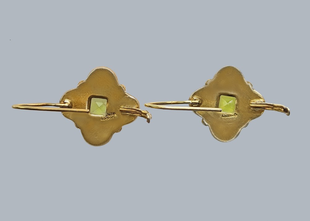 Antique Peridot and Pearl Earrings 15ct Gold Victorian Shepherds Hook Earrings View IV