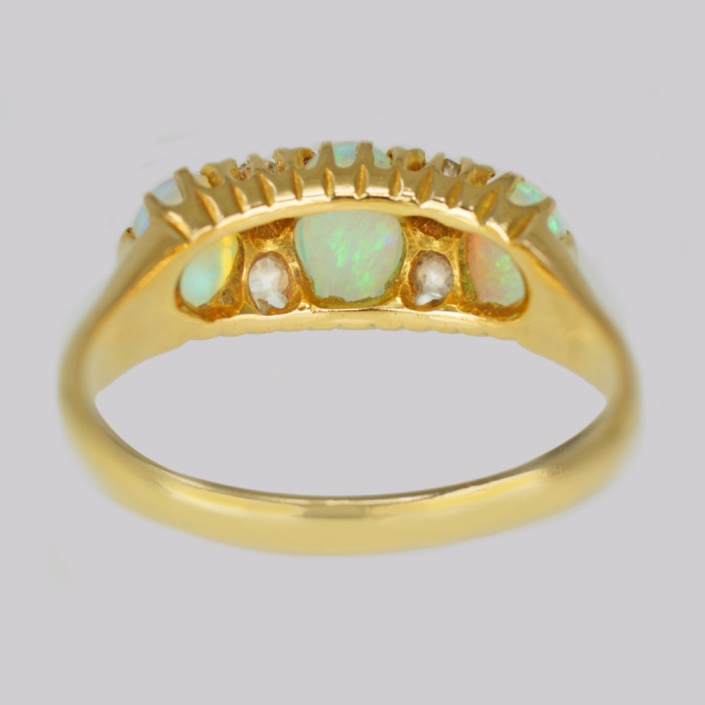 ANTIQUE OPAL and DIAMOND TRILOGY RING 18ct Gold Victorian Old Cut Diamond Opal Ring View VI