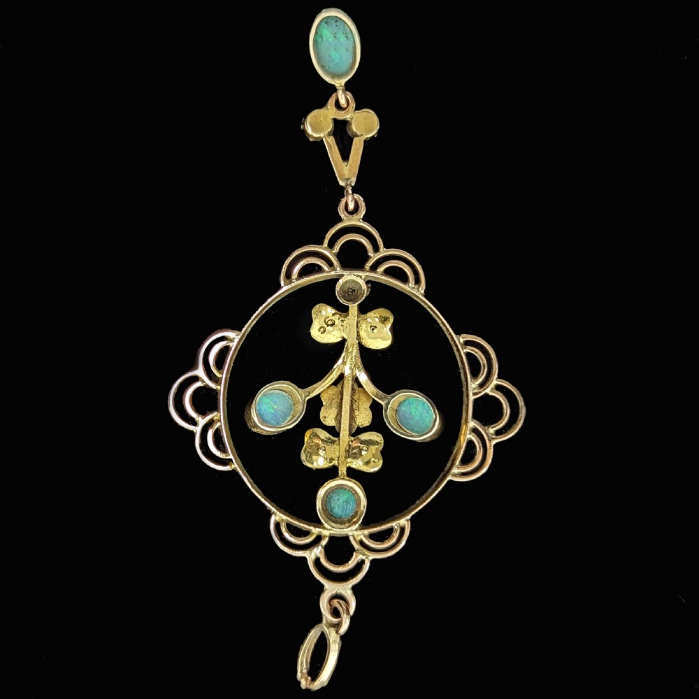 ART NOUVEAU OPAL PENDANT 9ct Gold Seed Pearl and Opal Antique Victorian Pendant View IV