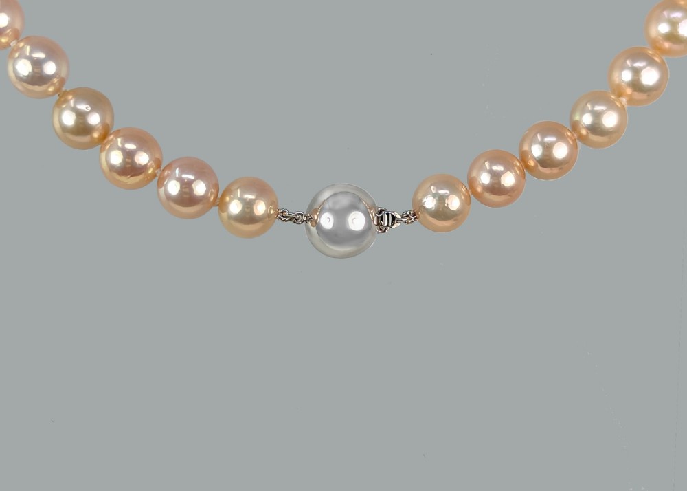 Vintage Pearl Necklace Pink Freshwater 10mm with Gem Report 9ct Gold Clasp Single Strand View IV