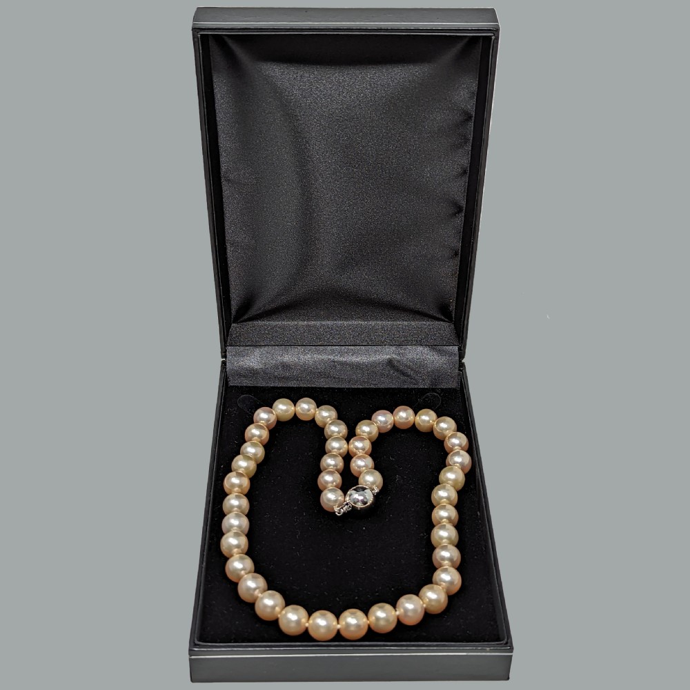Vintage Pearl Necklace Pink Freshwater 10mm with Gem Report 9ct Gold Clasp Single Strand View IX