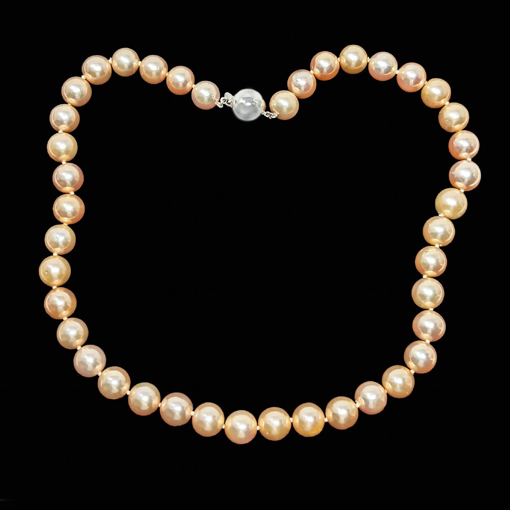 Vintage Pearl Necklace Pink Freshwater 10mm with Gem Report 9ct Gold Clasp Single Strand View XII