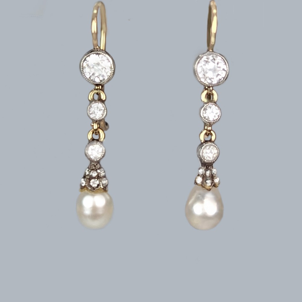Natural Pearl Diamond Earrings Edwardian Antique Drop Bentley & Skinner Earrings