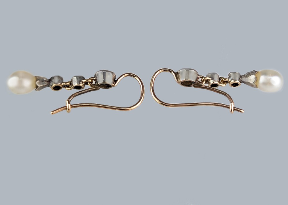 Natural Pearl Diamond Earrings Edwardian Antique Drop Bentley & Skinner Earrings View V