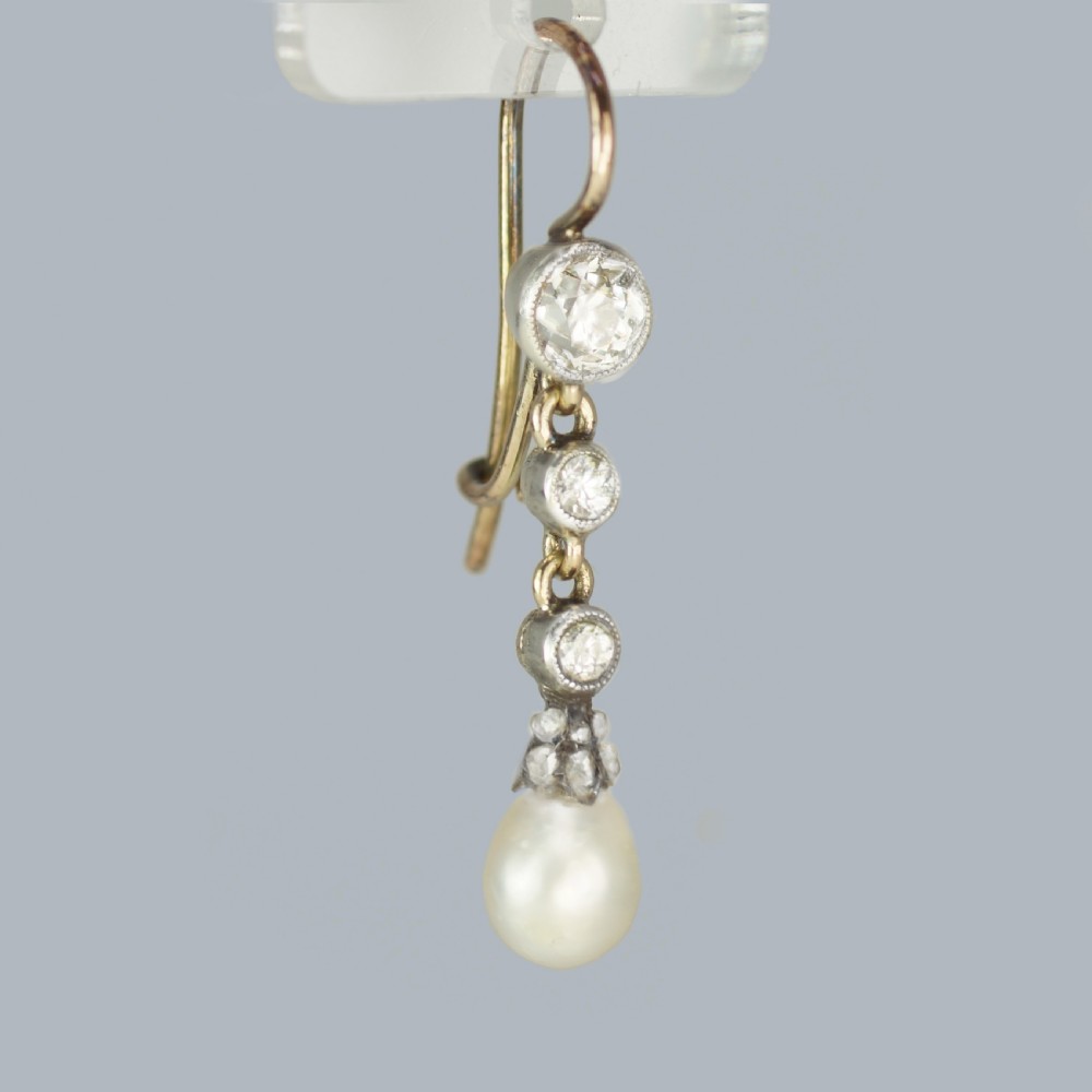 Natural Pearl Diamond Earrings Edwardian Antique Drop Bentley & Skinner Earrings View VII