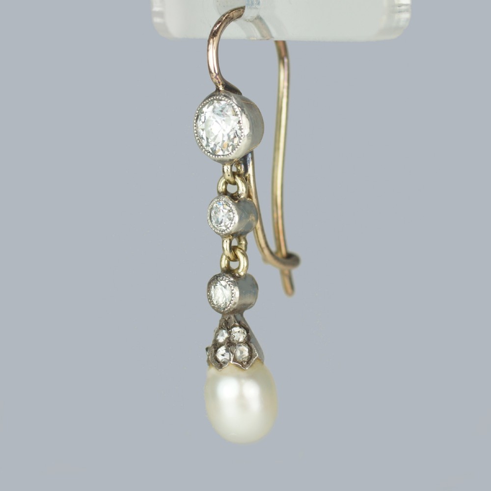 Natural Pearl Diamond Earrings Edwardian Antique Drop Bentley & Skinner Earrings View VIII