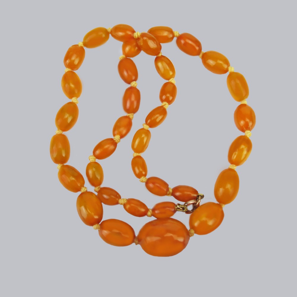 Antique Baltic Amber Necklace Single Strand 1950s Butterscotch Amber Necklace View II
