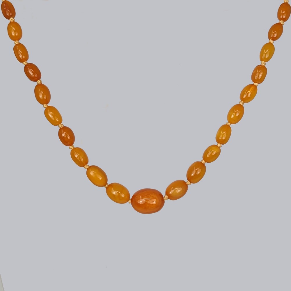Antique Baltic Amber Necklace Single Strand 1950s Butterscotch Amber Necklace View IV