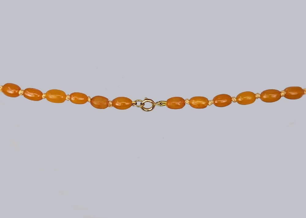 Antique Baltic Amber Necklace Single Strand 1950s Butterscotch Amber Necklace View V