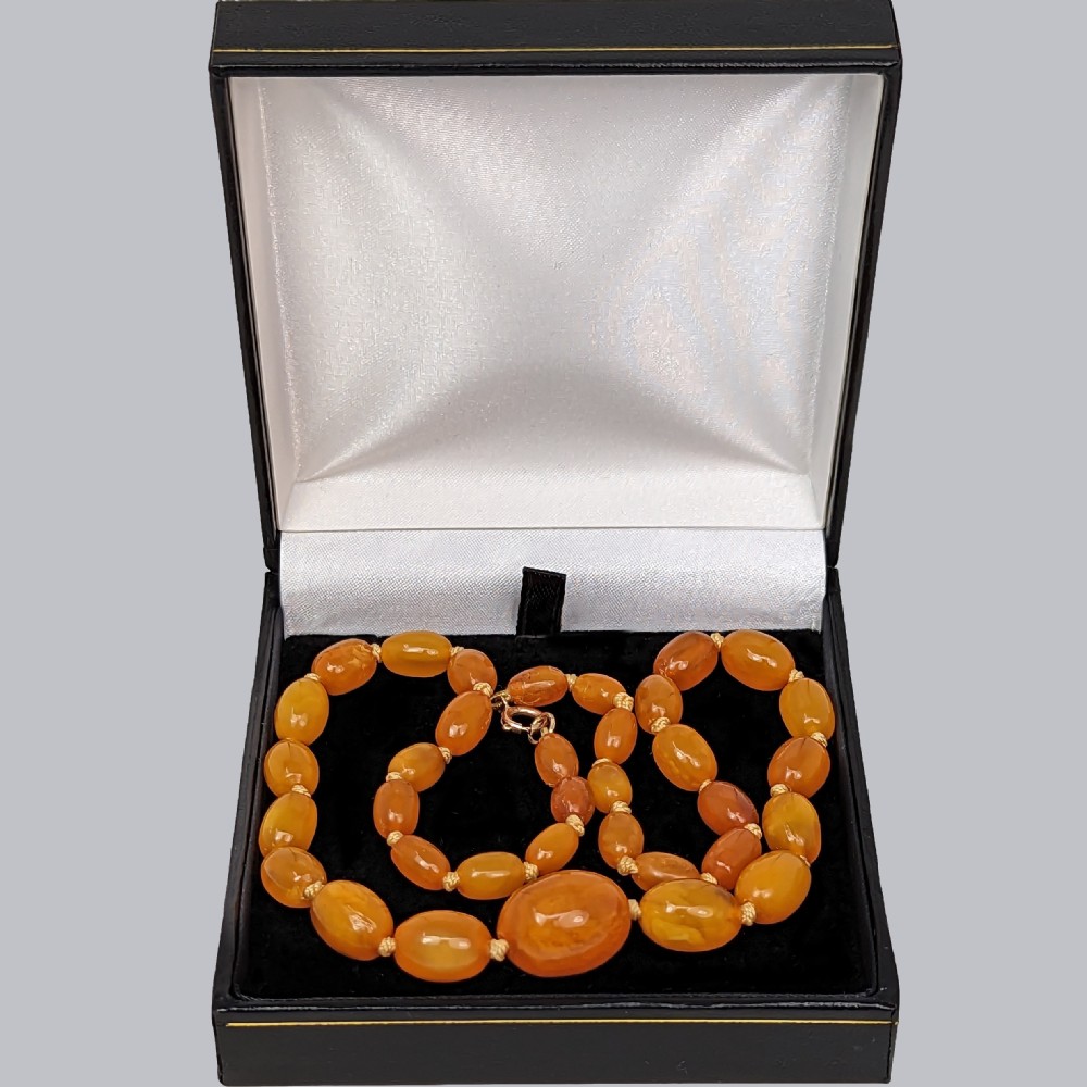 Antique Baltic Amber Necklace Single Strand 1950s Butterscotch Amber Necklace View VII