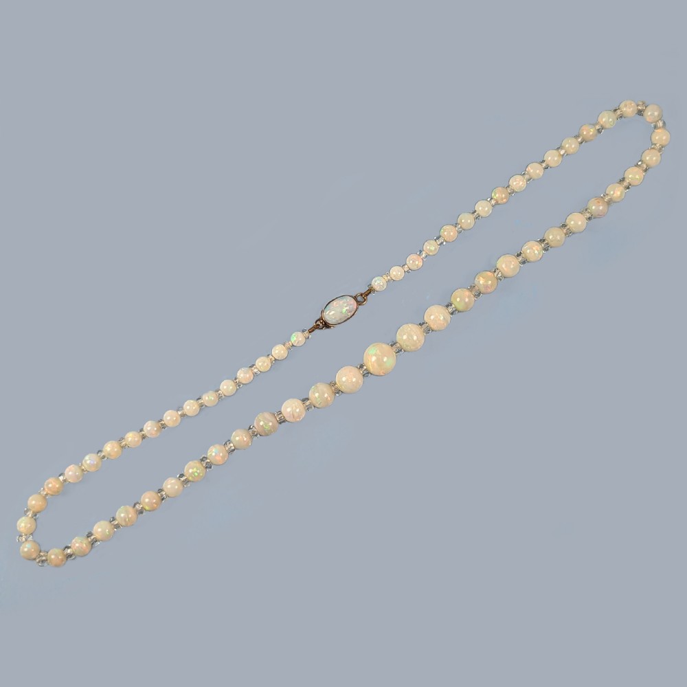 Art Deco Opal and Rock Crystal Necklace Vintage 1920s Opal Bead Antique Necklace