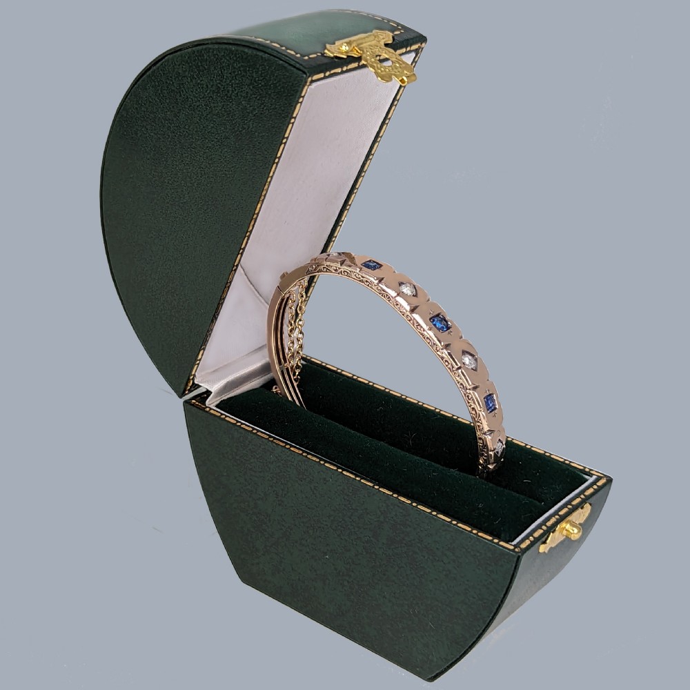 Antique Diamond Sapphire Bangle 9ct Rose Gold Victorian Bracelet Circa 1890 Old Cut Diamond Bangle View III