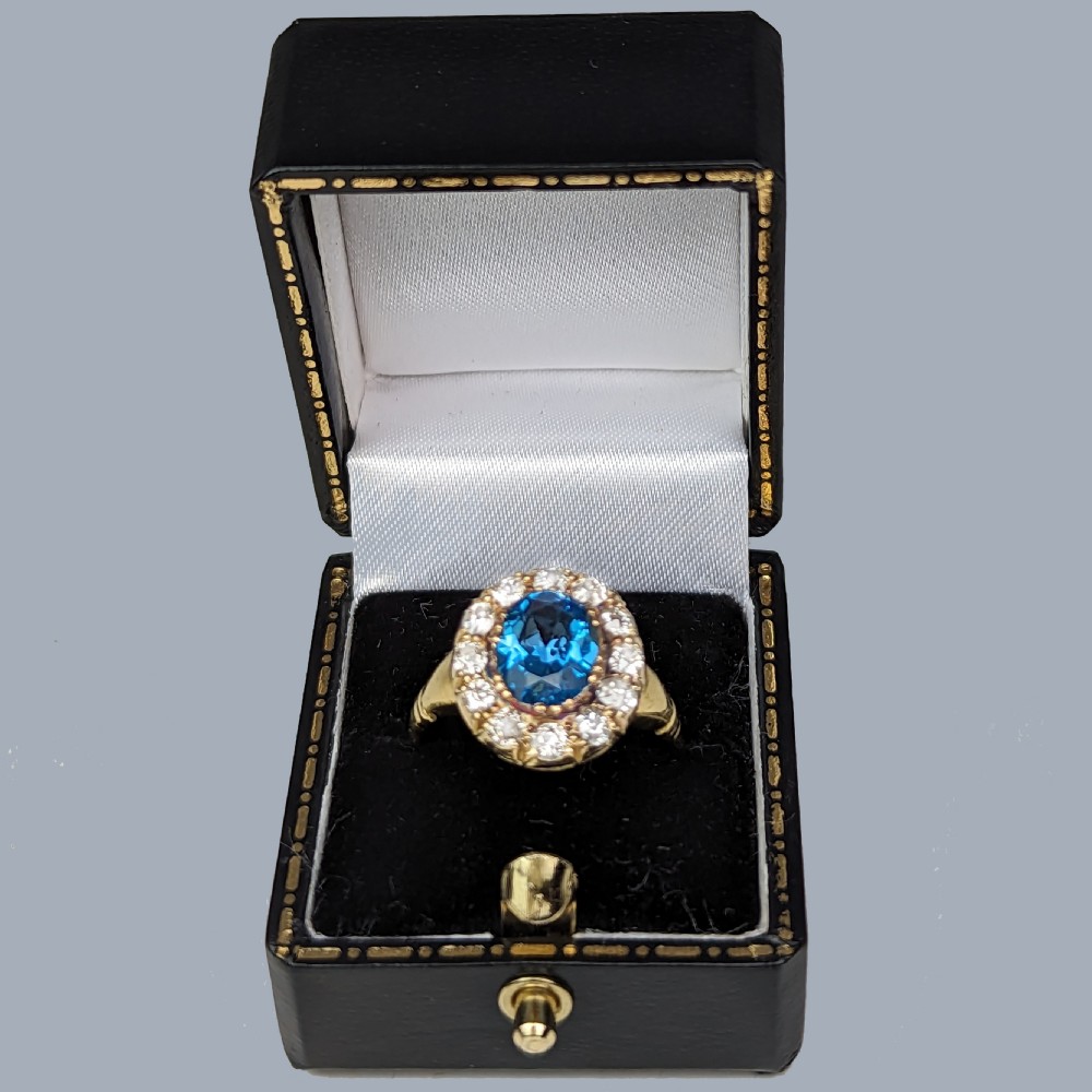 Topaz Old Cut Diamond Cluster Ring 18ct Gold Vintage 1950s Victorian Style Ring View VI