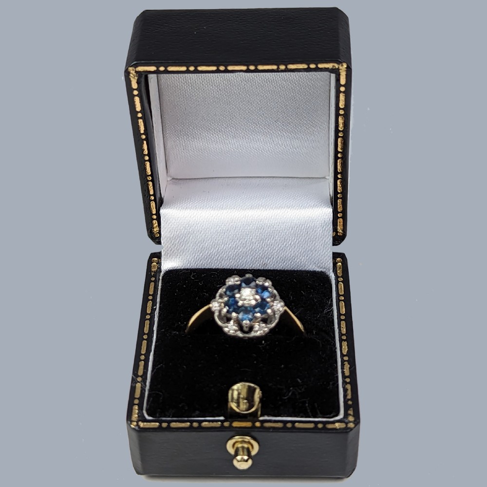 Sapphire and Diamond Cluster Ring Vintage 18ct Gold 1960s Victorian Style Ring View IV