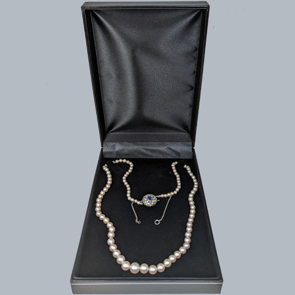 Antique Pearl Necklace Diamond Sapphire Clasp with Gem Certificate Single Strand  View VIII