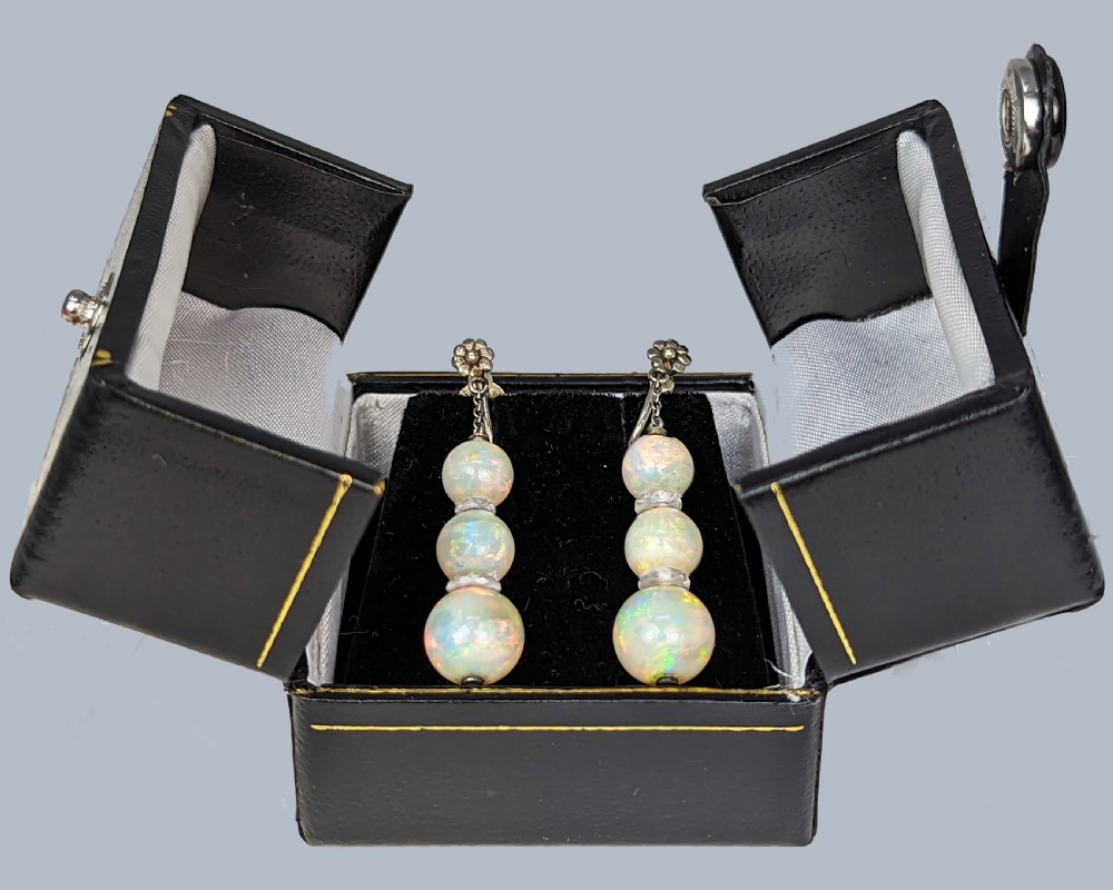 Antique Opal and Rock Crystal Drop Earrings Gold Silver Dangle Pendant Earrings View IV