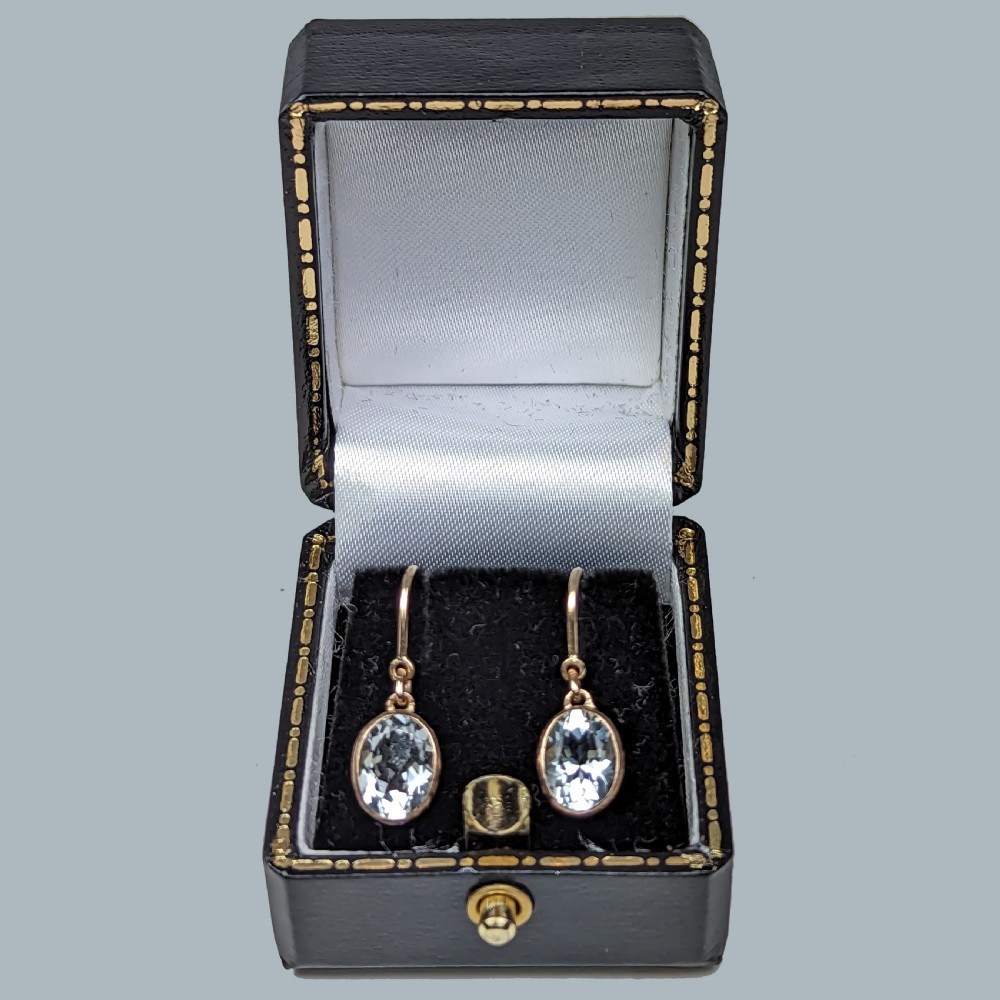 Vintage Aquamarine 9ct Gold Drop Earrings Aquamarine 1960s Dangle Earrings View V