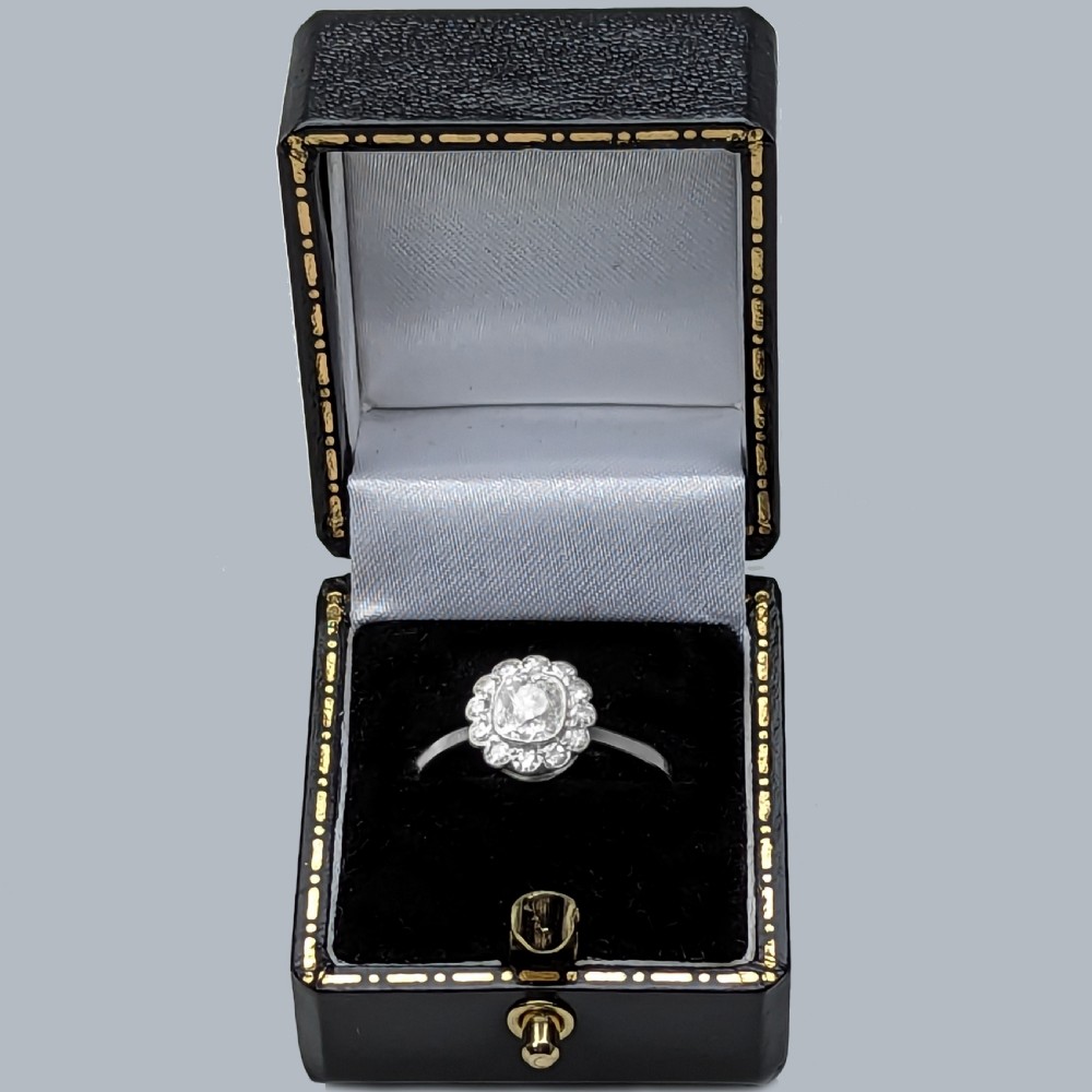 Antique Platinum Diamond Cluster Ring 1920s Vintage Old Cut Diamond Daisy Ring View VII