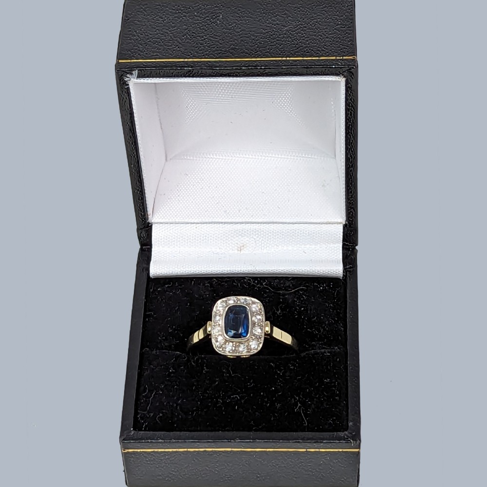 Vintage Sapphire Rose Cut Diamond Cluster Ring 14ct Gold 1950s Victorian Style Ring View V