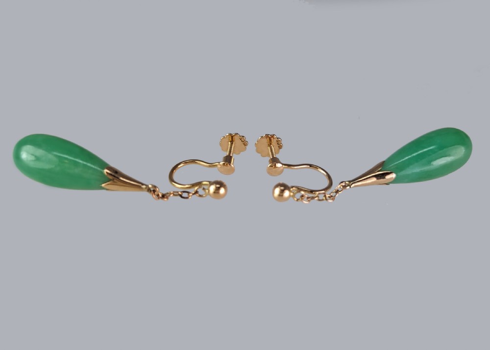Edwardian Jade Earrings 15ct Gold Dangle Earrings Antique Art Deco Drop Earrings View IV