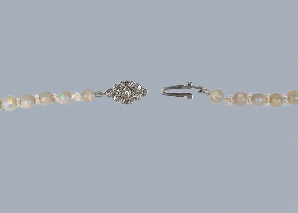 Antique Opal Bead and Rock Crystal Necklace with Diamond Clasp Edwardian circa 1910 View IV