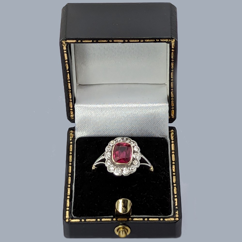 Victorian Synthetic Ruby Old Cut Diamond Cluster Ring 18ct Gold and Silver Antique Ring View V