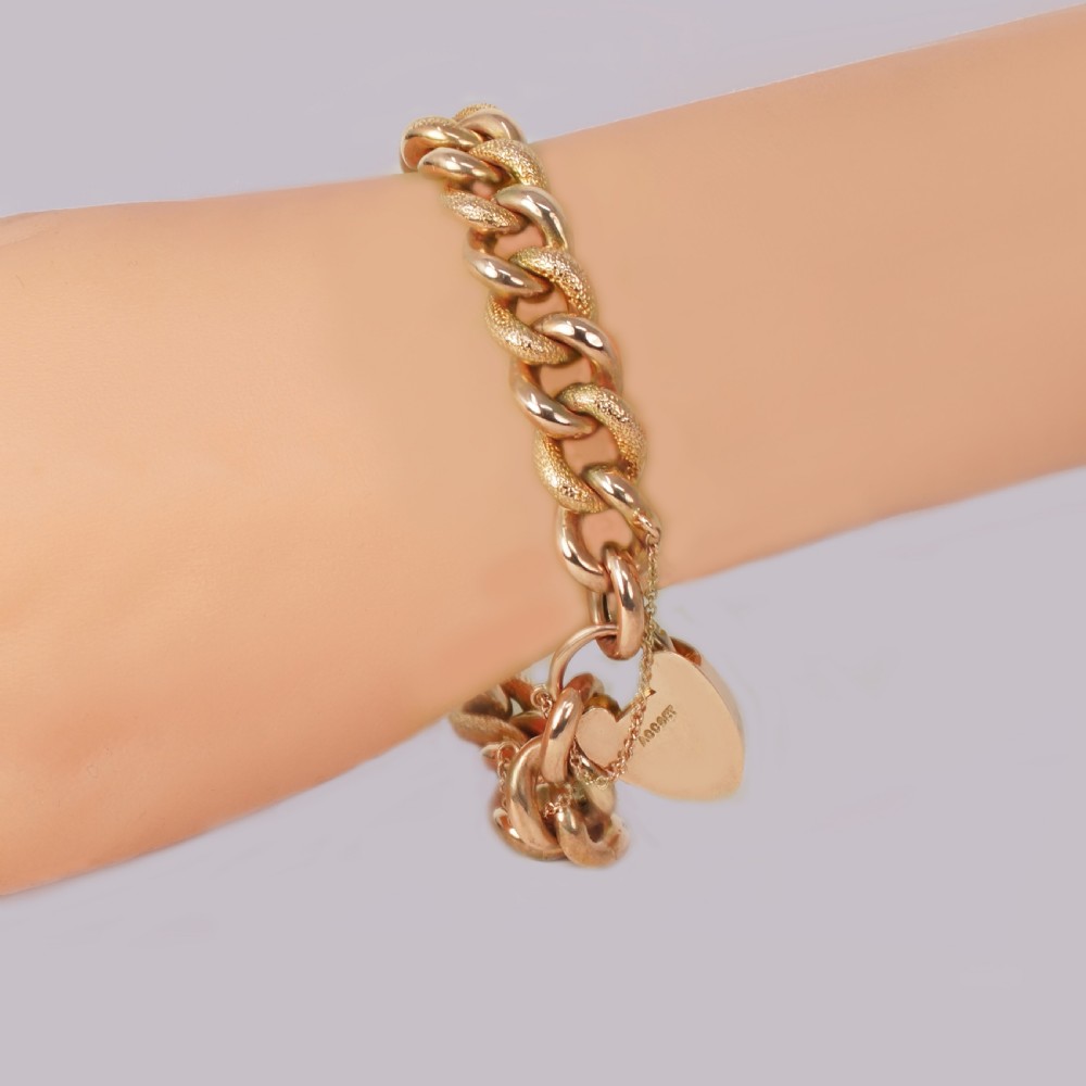 Victorian Ornate Curb Link Bracelet Heart Padlock 9ct Rose Gold Antique 27grams View II