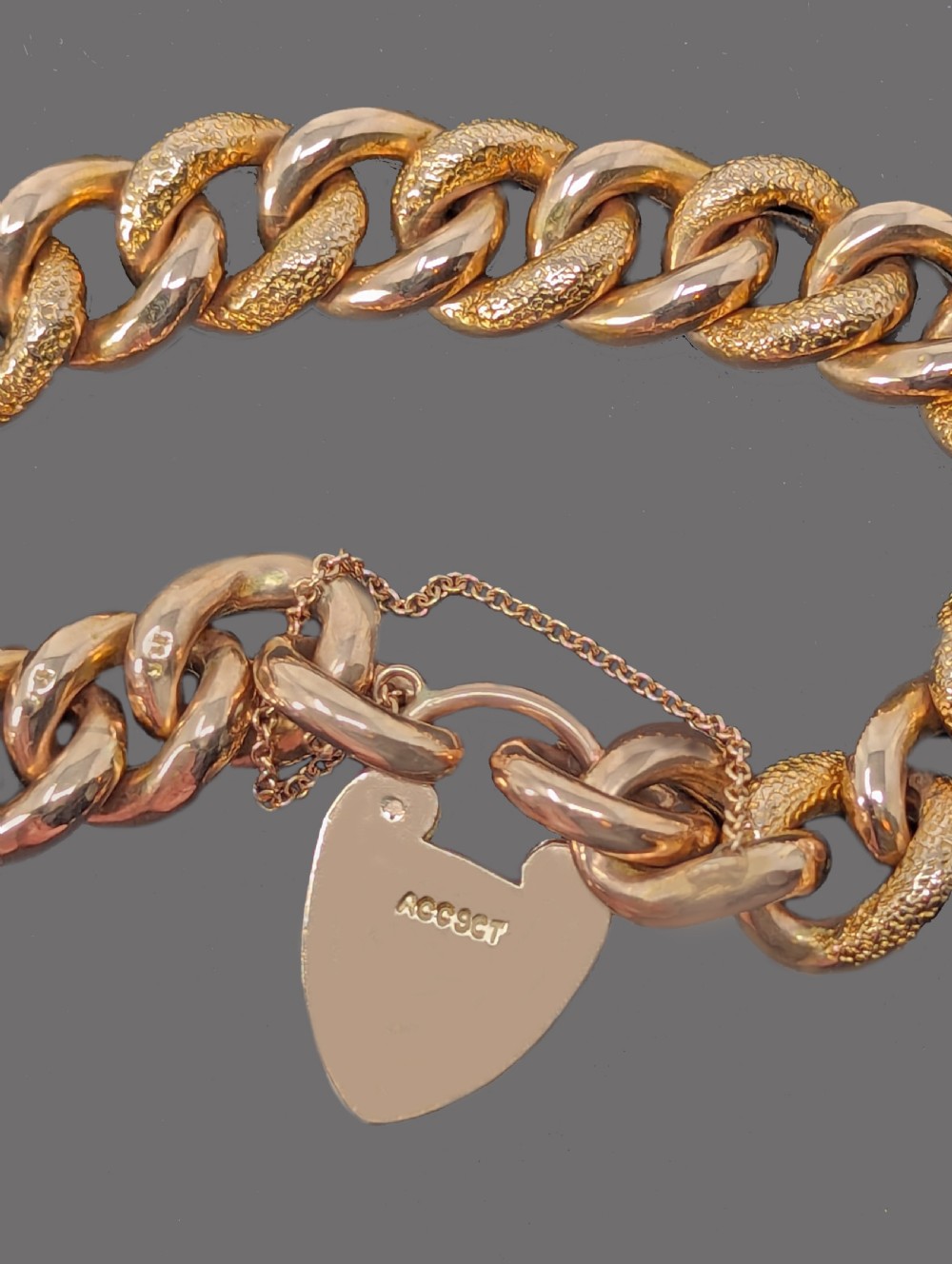 Victorian Ornate Curb Link Bracelet Heart Padlock 9ct Rose Gold Antique 27grams View VI
