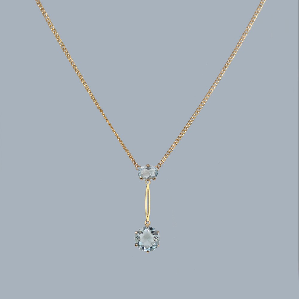 Edwardian Aquamarine 15ct Gold Necklace Antique Drop Pendant circa1910 View II