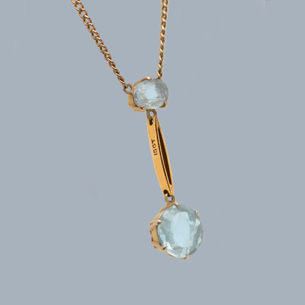 Edwardian Aquamarine 15ct Gold Necklace Antique Drop Pendant circa1910 View V