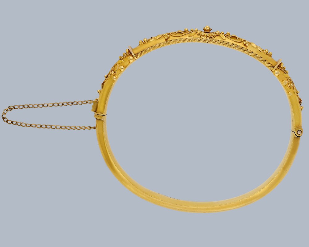 Edwardian 15ct Gold Foliate Bangle Antique Bracelet Chester 1907 Ornate Bangle View V