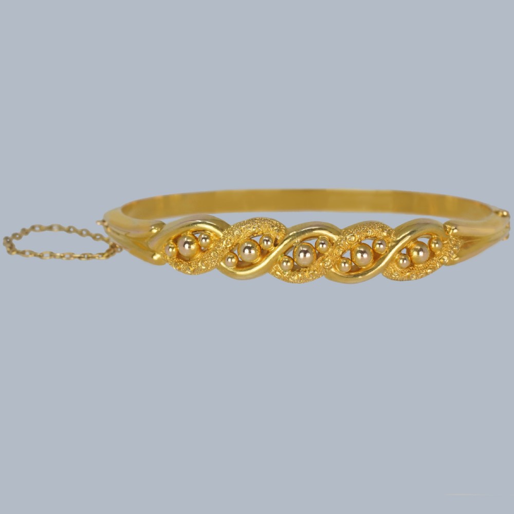 Victorian Ornate Bangle 9ct Gold Hallmarked 1886 Antique Rope Twist Bracelet