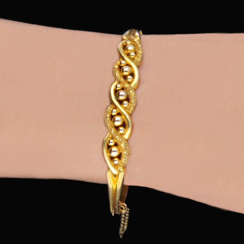 Victorian Ornate Bangle 9ct Gold Hallmarked 1886 Antique Rope Twist Bracelet View III