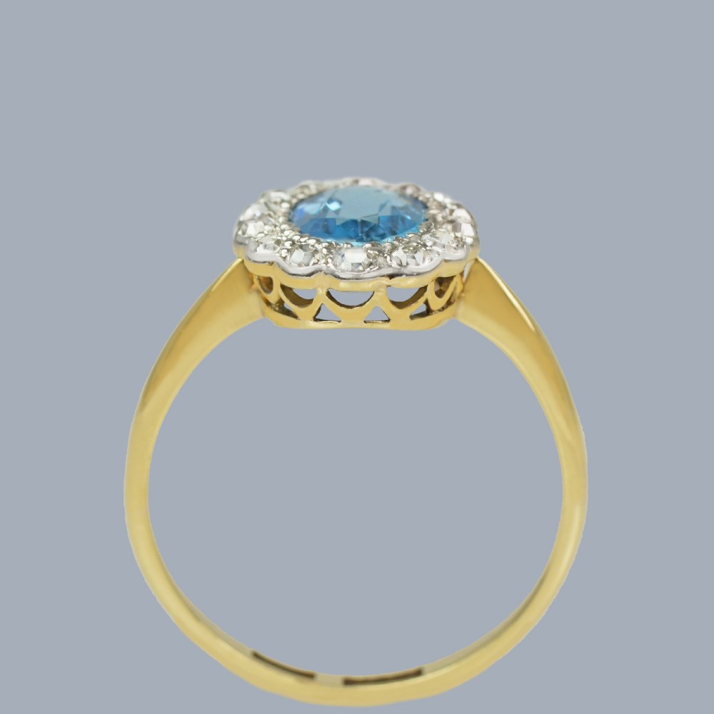 Aquamarine and Diamond Cluster Ring Vintage 18ct Gold and Platinum 1950s Engagement Ring View III