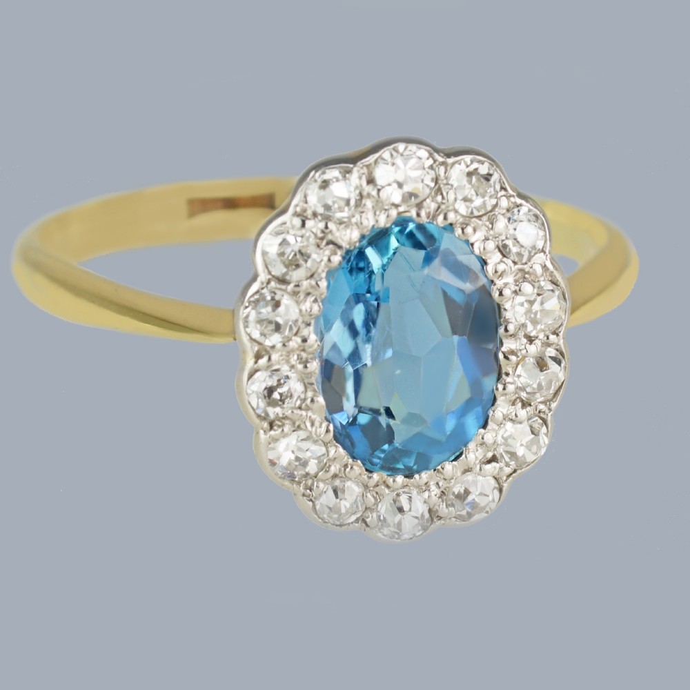Aquamarine and Diamond Cluster Ring Vintage 18ct Gold and Platinum 1950s Engagement Ring View IV