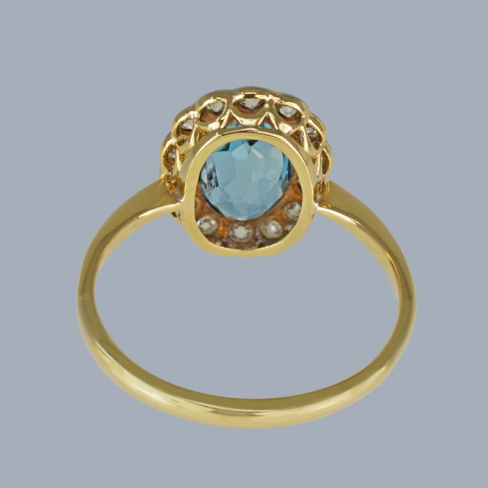 Aquamarine and Diamond Cluster Ring Vintage 18ct Gold and Platinum 1950s Engagement Ring View V