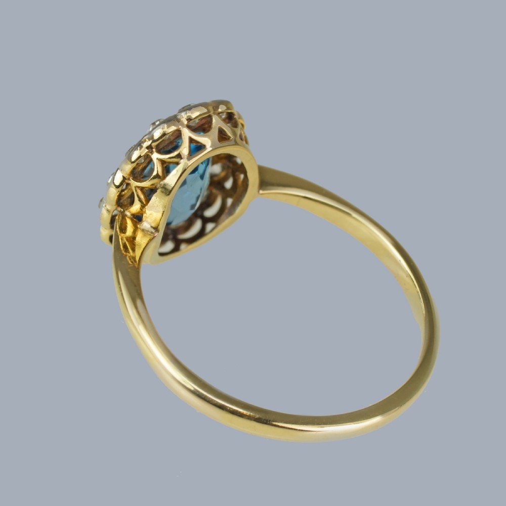 Aquamarine and Diamond Cluster Ring Vintage 18ct Gold and Platinum 1950s Engagement Ring View VI